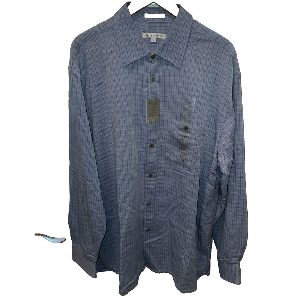 Geoffrey Beene Shirt‎ Mens XL Long Sleeve Blue Plaid 407174 New